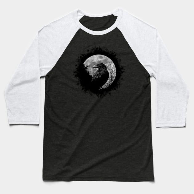 Mystic Black Crow Artwork Full Moon Raven Baseball T-Shirt by SkizzenMonster